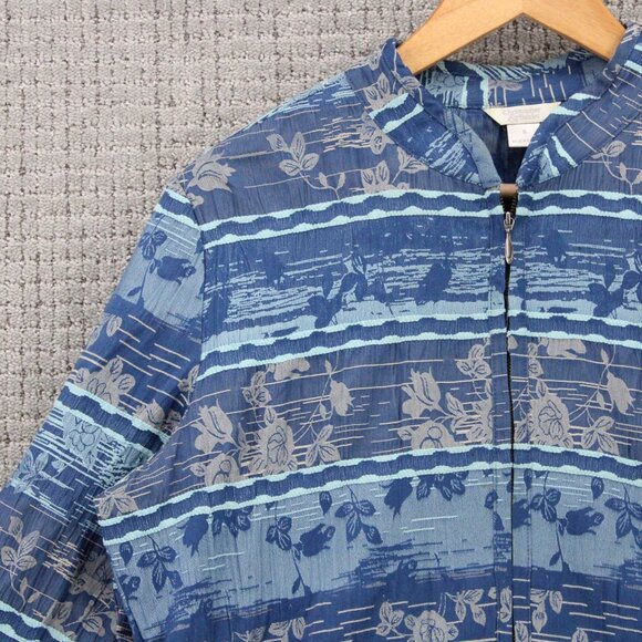 Christopher & Banks Jacket Womens Small S Blue Floral Pattern Full Zip Rare 90s - Picture 3 of 9